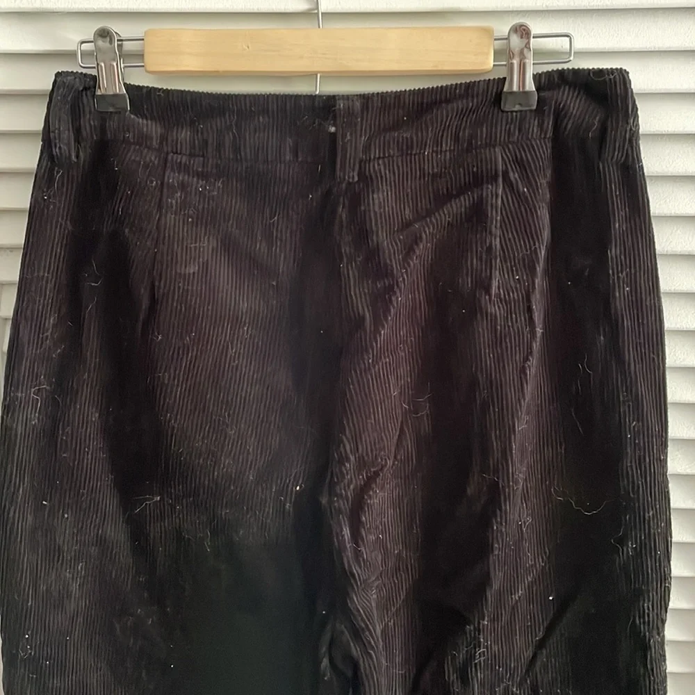 Pleated Wide Leg Black Corduroy Pants, wide cord fabric, XL - Picture 5 of 7